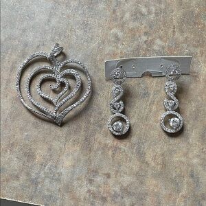 Charles Winston Sterling CZs Heart Pendant and Earrings